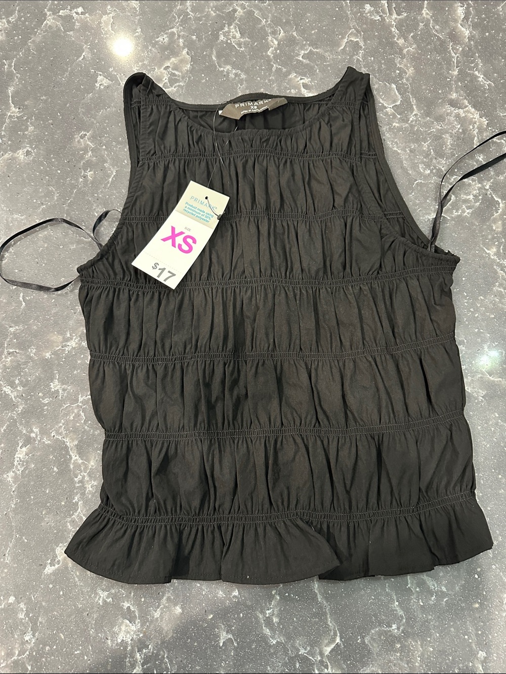 Primark Black Smocked Ruffle Hem Tank Top